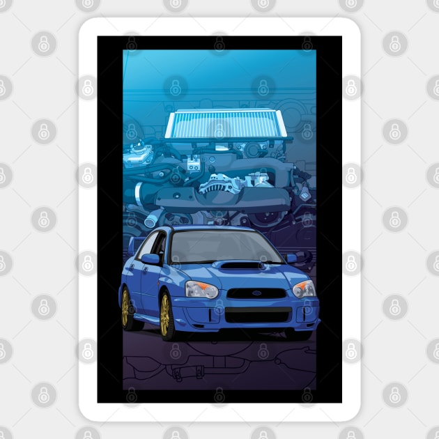 Subaru Impreza WRX STI GDB 'Blobeye ' with ej20 backdrop Sticker by ArtyMotive